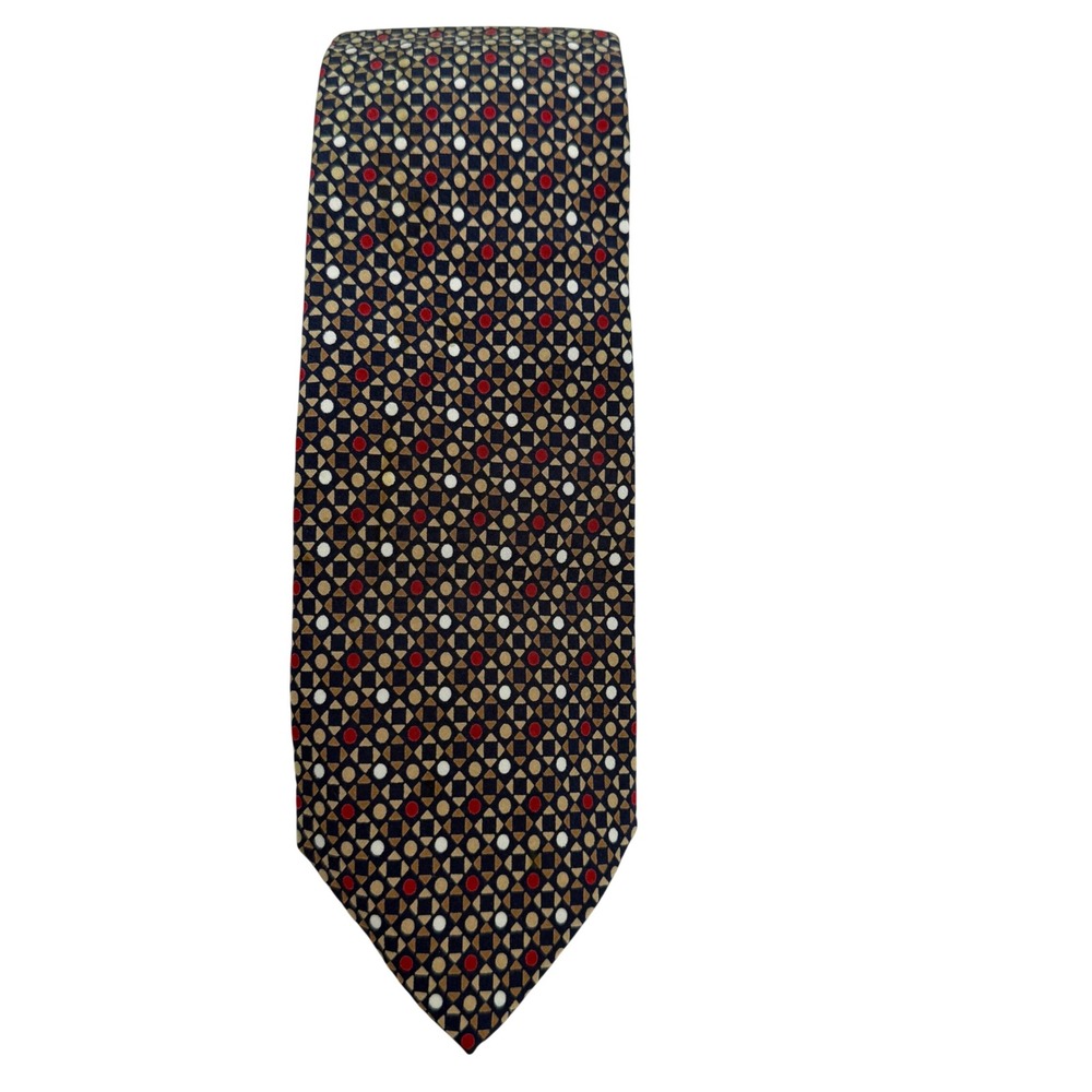 Yves Saint Laurent Paris Silk Tie Navy Blue Geometric Pattern Made in Italy YSL